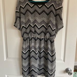 Black and white city triangles dress